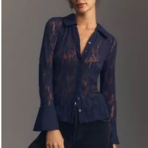 Anthropologie lace button down shirt